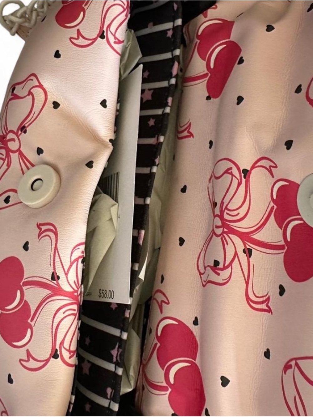 Luv Betsey by Betsey Johnson Pink Heart Print Shoulder Bag with Top Handle - Picture 4 of 4